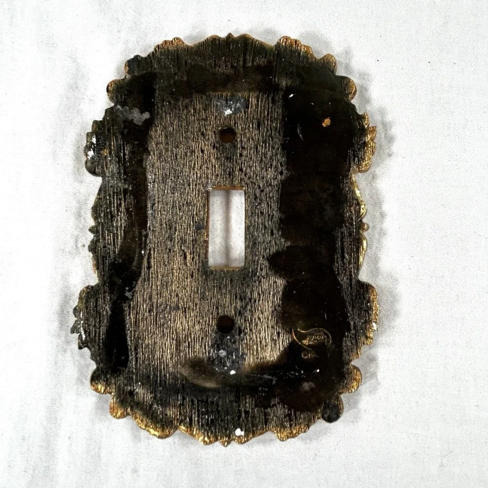 Vtg 70's Gold Brass Finish Switch Plate Wall Outlet Cover Florentine Style